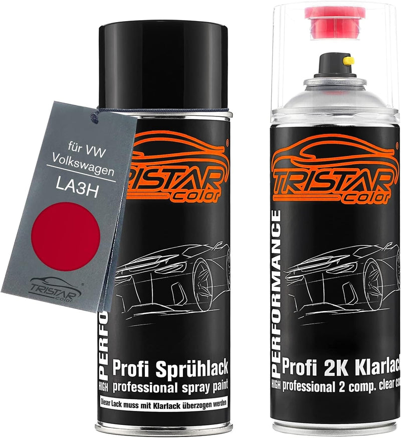 TRISTARcolor Autolack 2K Spraydosen Set für VW/Volkswagen LA3H Salsa Red/Rojo Asiatico Basislack 2 K