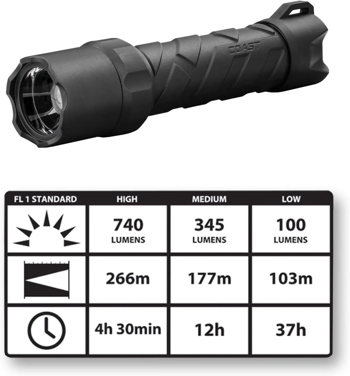 Coast Polysteel 600-740 Lumen Fokussierbar LED Taschenlampe, 740 Lumen
