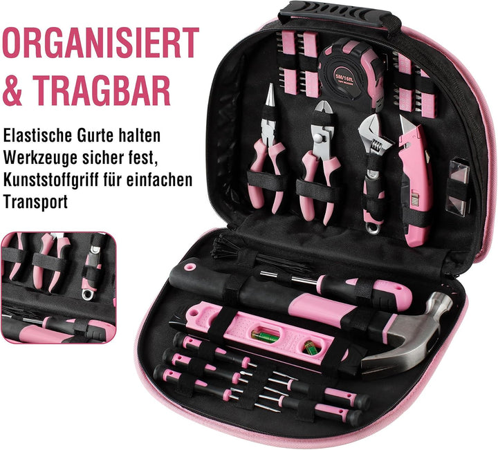 WORKPRO Pink Werkzeug Set Rosa 103 teilig Haushalts-Werkzeugsatz Reparatur mit Tasche, Ideal Geschen