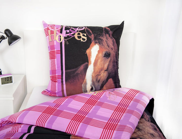 Herding Young Collection Pferde Bettwäsche, 80/80 cm + 135/200 cm, Baumwolle - Renforcé