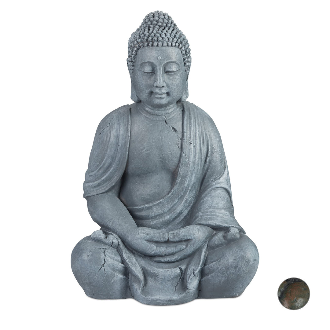 Relaxdays Buddha Figur sitzend, XL 70 cm, Gartenfigur, Dekofigur Wohnzimmer, wetterfest & frostsiche