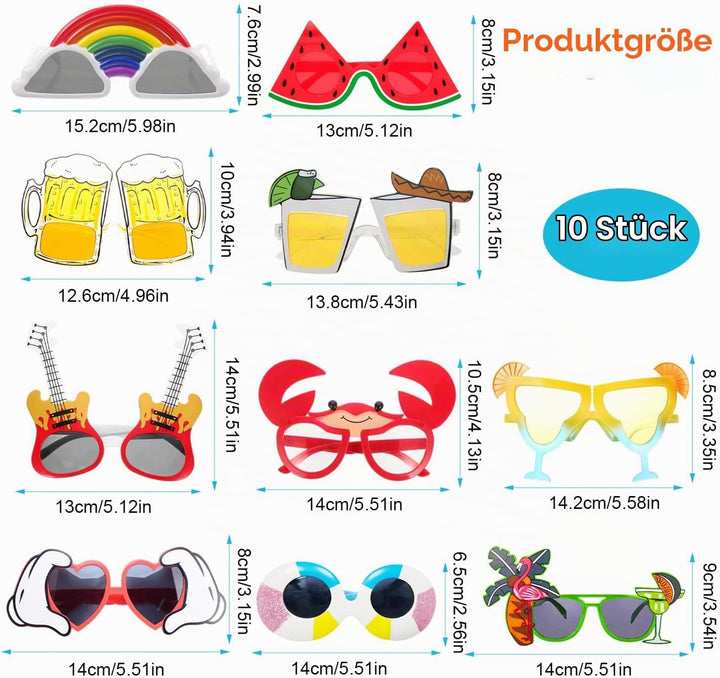 10 Einzigartige Hawaiianische Lustige Sonnenbrille Partybrillen Fotobox Accessoires Diese Neuartigen