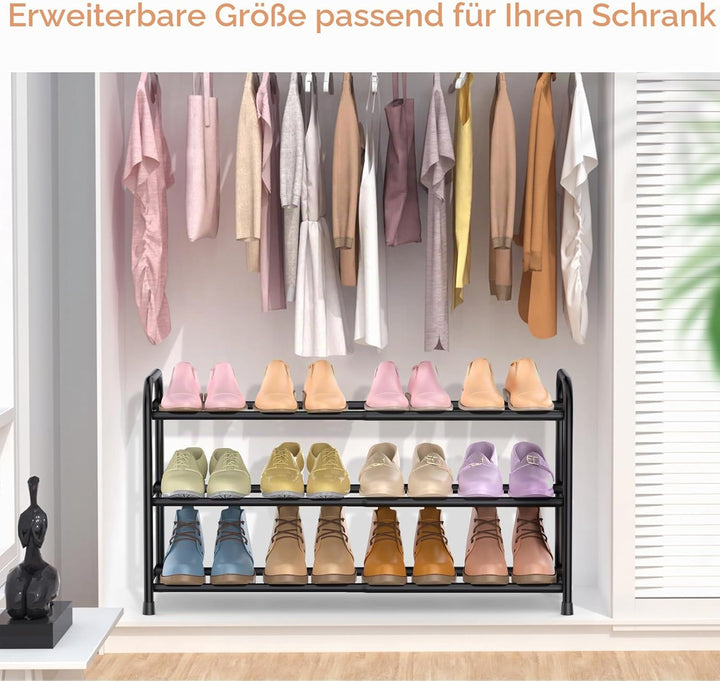 esonstyle Schuhregal mit 3 Ebenen, Verstellbar 42-77 cm, Für 6-12 Paar Schuhe, Platzsparend Schuhreg