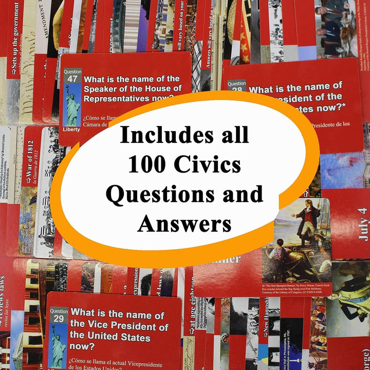 Civics and English Flashcards to Study for The US citizenship Test with All 100 USCIS Illustrated Qu