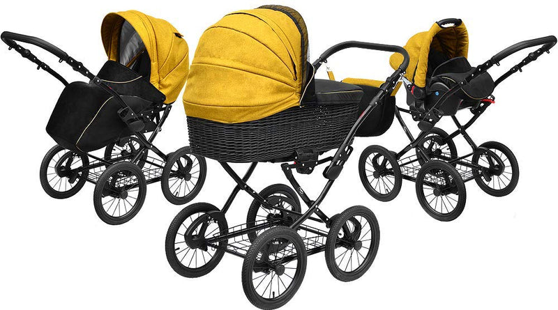 SKYLINE Klassisch Retro Stil Wicker LUX Kombi-Kinderwagen Buggy 3in1 Reise System Autositz (Isofix)