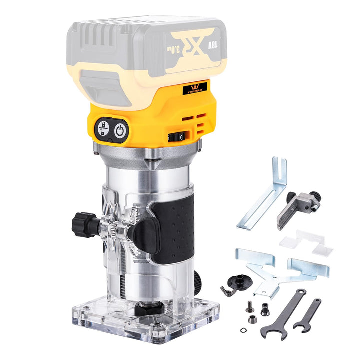 TOPWAY Bürstenloser, kabelloser Hand-Holztrimmer-Fräser 18 V – Kompatibel mit DeWa.. DCB184-Akku, va