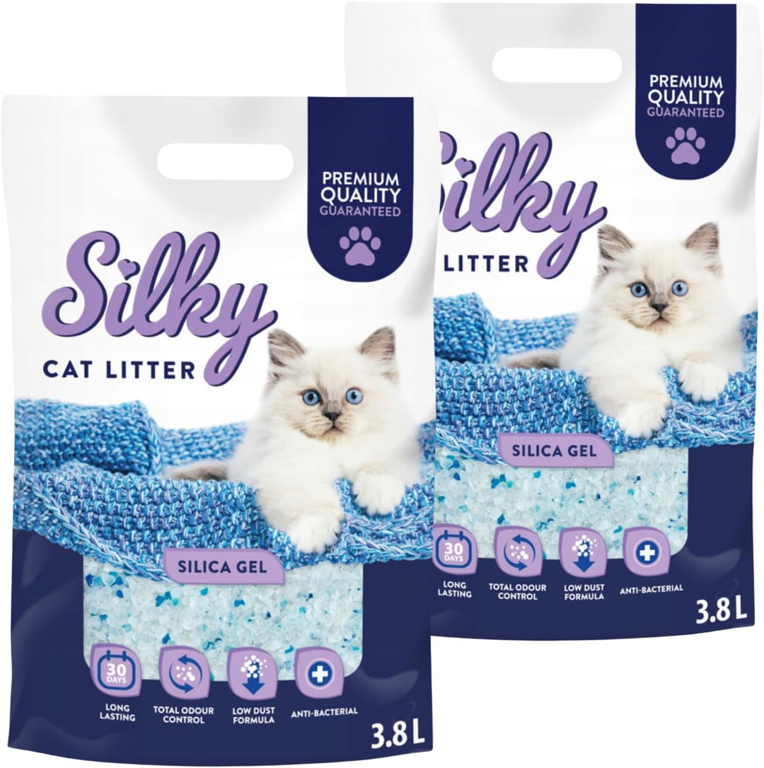 Silky Silikat Katzenstreu, Staubfrei Unparfümiert Kristall Silikatstreu, Geruchsneutral, Hohe Saugkr
