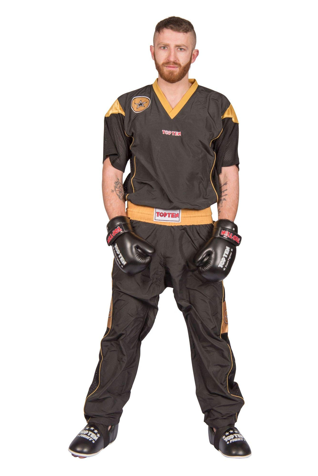 TOP TEN Kickboxuniform „Star Edition“ Schwarz - Gold XXL, Schwarz - Gold XXL