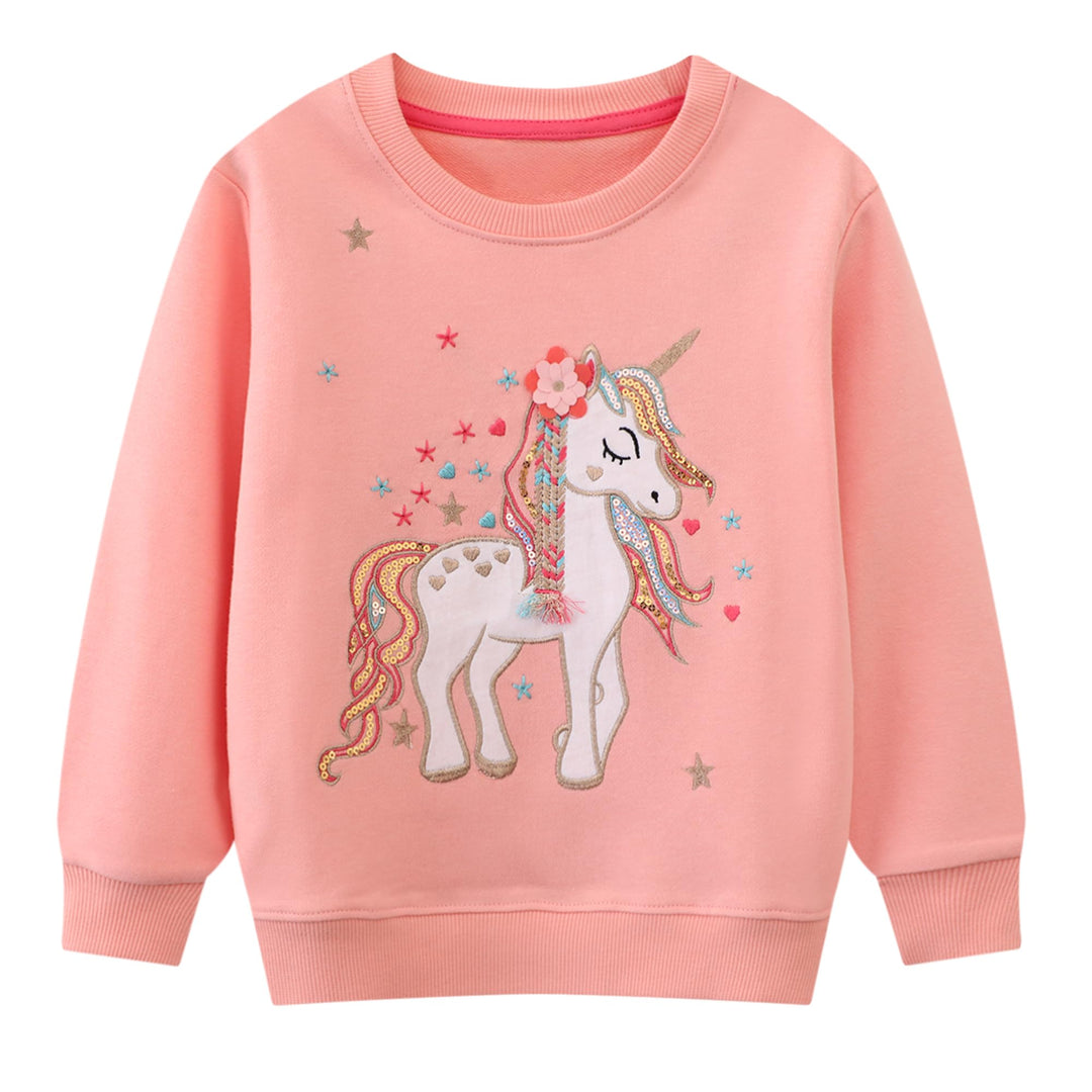 Vckrio Sweatshirt für Mädchen Kinder Strickpullover mit Glitzer Pailletten Stickerei Langarmshirt Ba