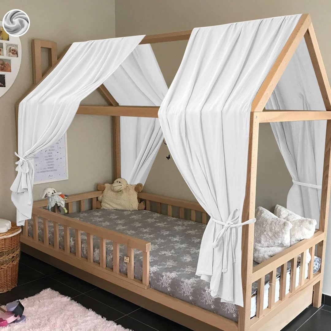 HOTUT Hausbett Himmel,2 Stück Betthimmel Babybett aus Musselin,Weich und atmungsaktiv Baldachin Kind