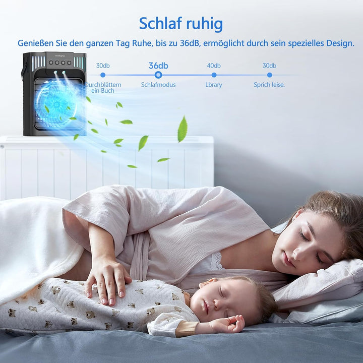 Mobile Klimaanlage mit Fernbedienung,1200 ML Mini Luftkühler mit 3 Luftgeschwindigkeiten & 3 Kühlneb