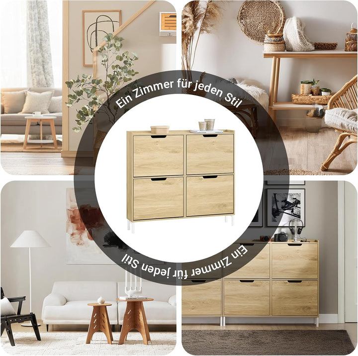 SoBuy Schuhschrank schmal mit 4 Klappen 100x91x19cm für Flur | Schuhkipper platzsparend, geschlossen