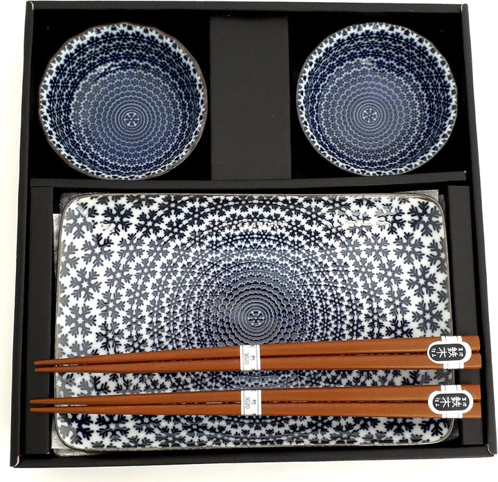 Sushi Set YUKI Original japanisches Sushiset in Weiss Blau Sushi Ess-Service aus Porzellan zwei Sush