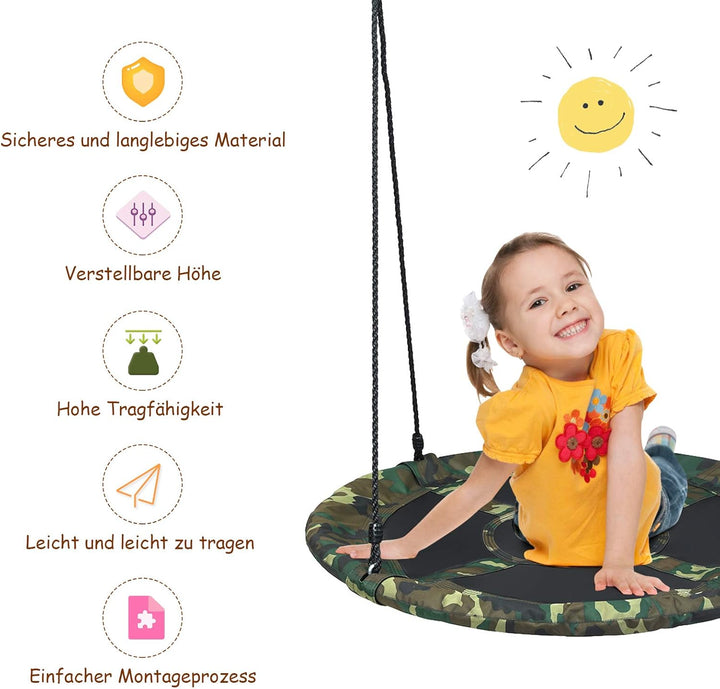 COSTWAY Ø100cm Nestschaukel Kinderschaukel, Rundschaukel 100-160cm Seil, Tellerschaukel 150kg Tragkr