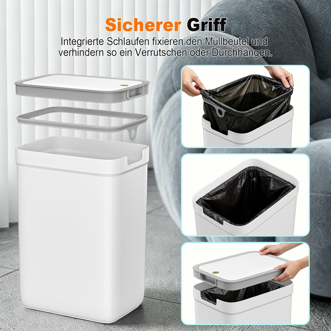 MOPUP Badezimmer-Mülleimer mit Deckel, 2er-Pack, 13,5 Liter + 9 Liter, schmaler Mülleimer, Druckknop