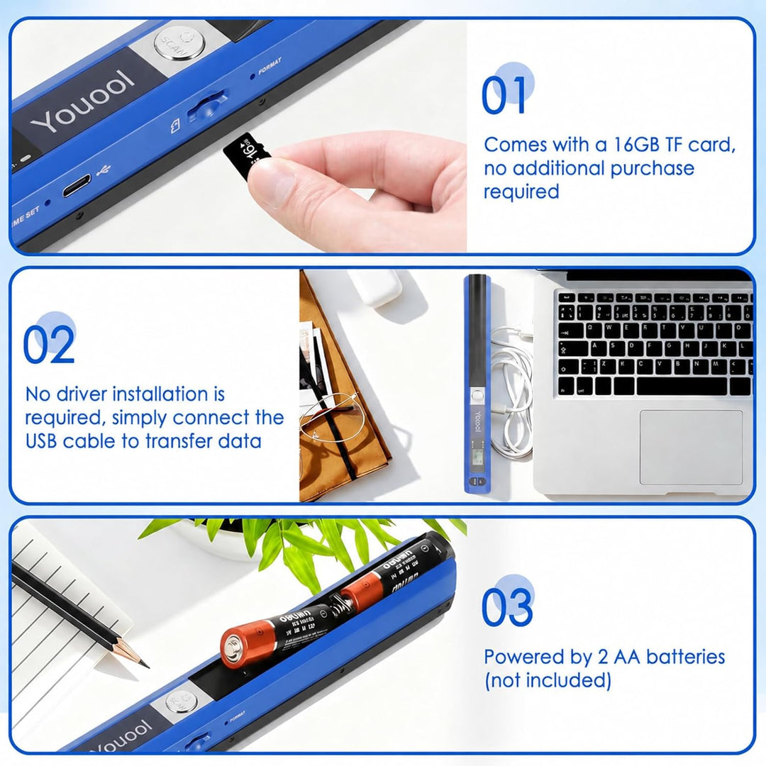 A4 Tragbarer Scanner, USB Bildscanner Handscanner Farbscannen 900 DPI A4 Tragbarer Dokumentenscanner