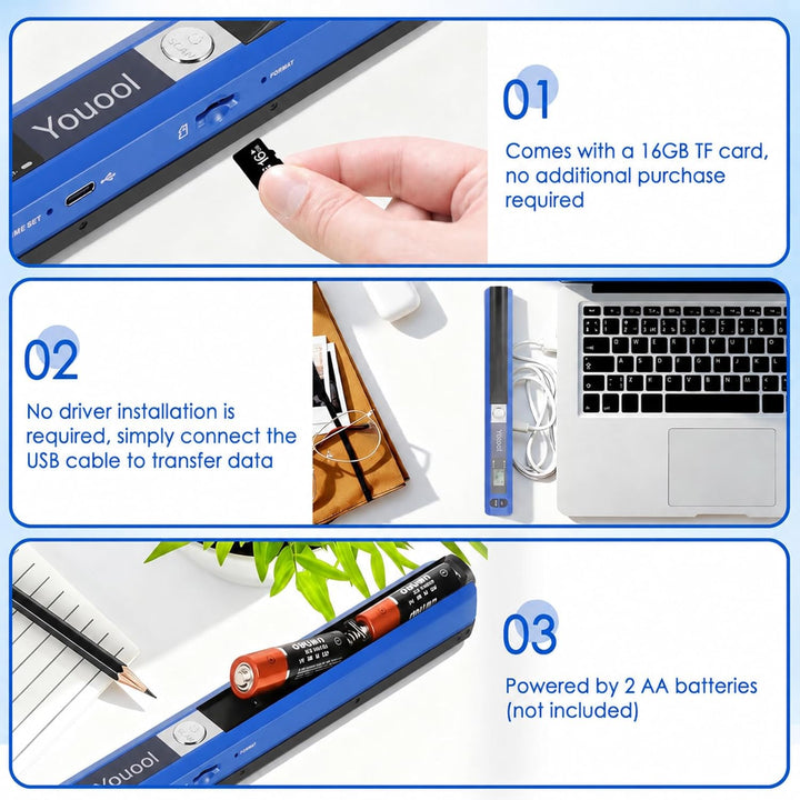 A4 Tragbarer Scanner, USB Bildscanner Handscanner Farbscannen 900 DPI A4 Tragbarer Dokumentenscanner