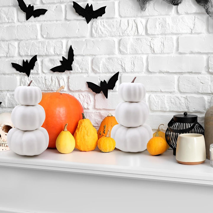 Gresorth 2 Pack Weiss Kürbisse Stapelbar Gefälschte Künstliche Halloween Deko DIY Lackierbar Kürbis