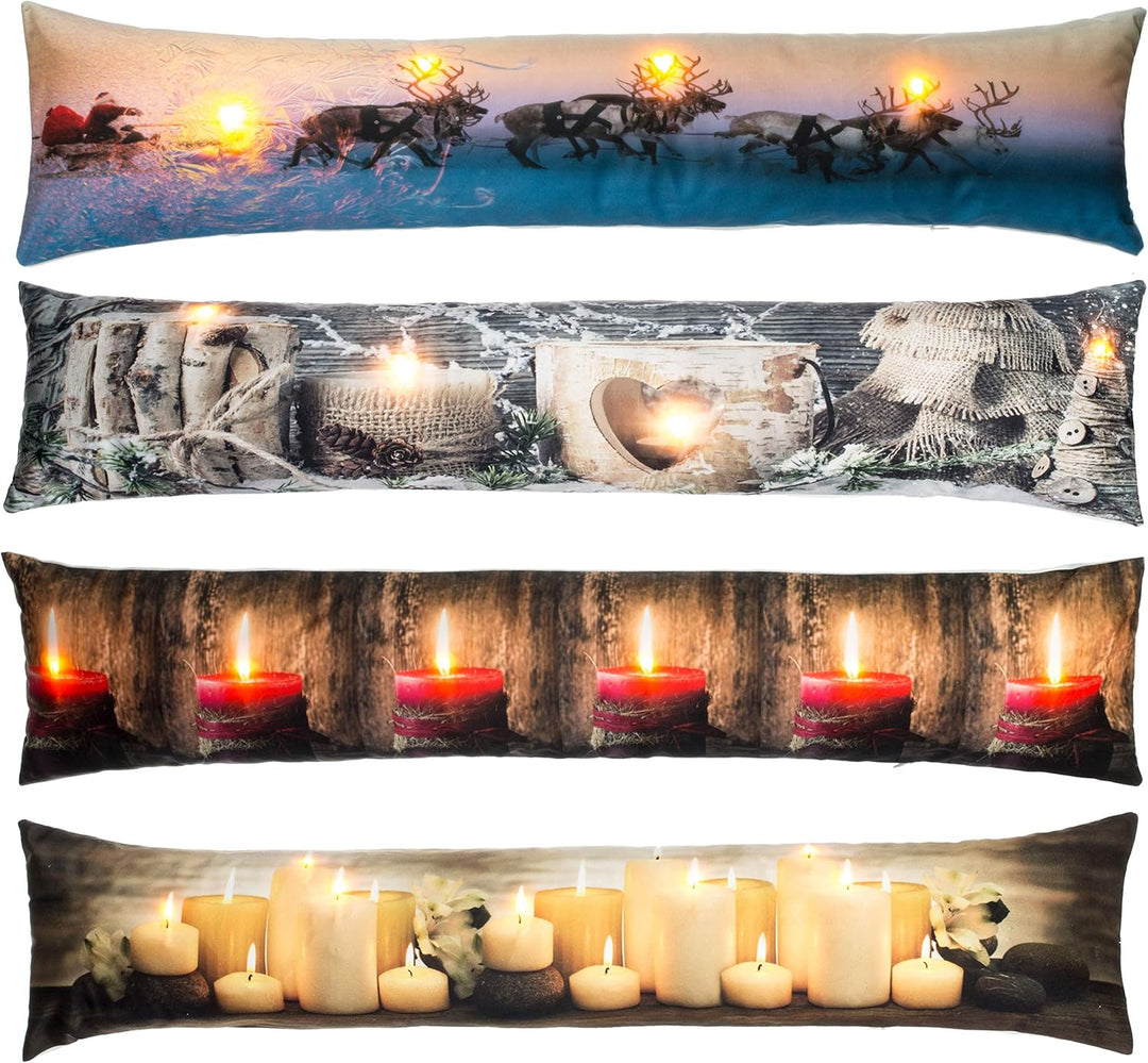 Brandsseller Weihnacht Zugluftstopper LED Beleuchtet Timer Dekokissen Windstopper 90x20 cm (90x20 cm