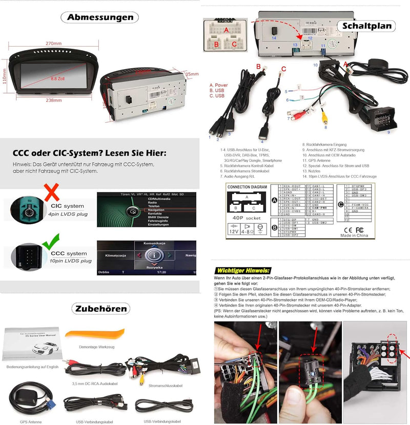 Erisin 8-Kern 8.8” CarPlay Android 10.0 GPS Autoradio Navi für BMW 3 Serie E90 E91 E92 E93 5 Serie E