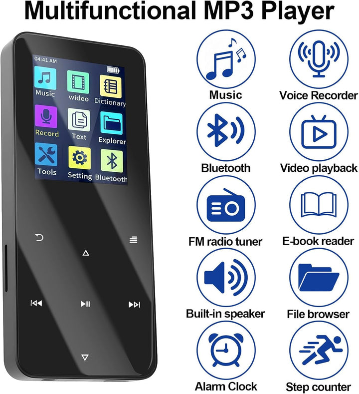 32GB Metall MP3 Player mit Bluetooth 5.3 &amp; 1,8" Kratzfestes Display | Kinder MP3 Player mit Lautspre