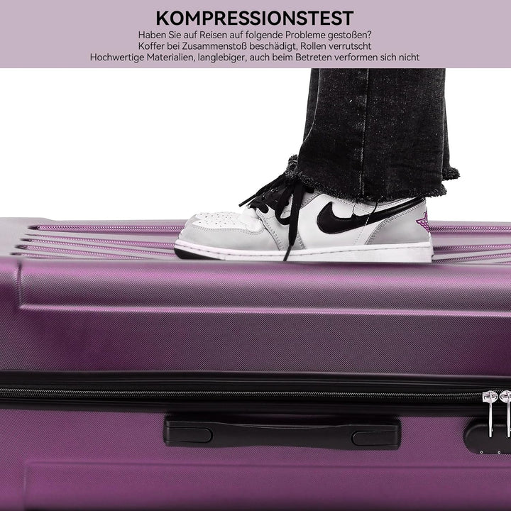 BEIBYE- Hartschalenkoffer Koffer Trolley Rollkoffer Reisekoffer Zahlenschloss 4 Zwilings-Rollen (Vio