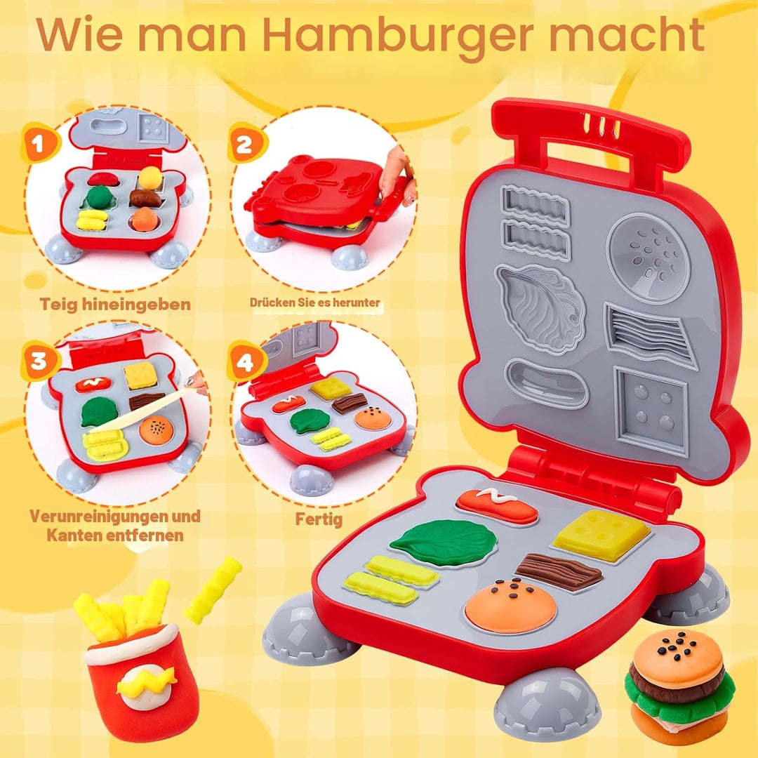 54 Stück Knete Zubehör Set, Knetwerkzeug für Kinder Formen Enthalten Burger Eiscreme, Nudelmaschine,