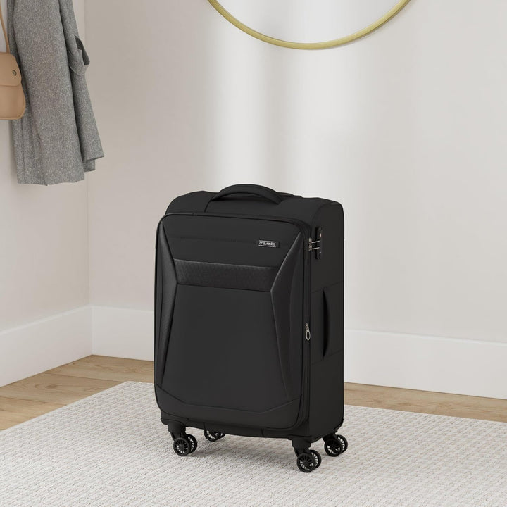 travelite 4-Rad Koffer Grösse M Weichschale, Gepäck Serie CHIOS mit Dehnfalte + Kantenschutz, Trolle