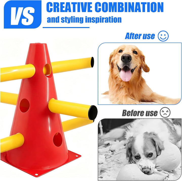 Agility Set Hunde – 10 Kegel + 5 Stangen, 23 cm Höhe, Cavaletti Hund für Koordinationstraining, Hund