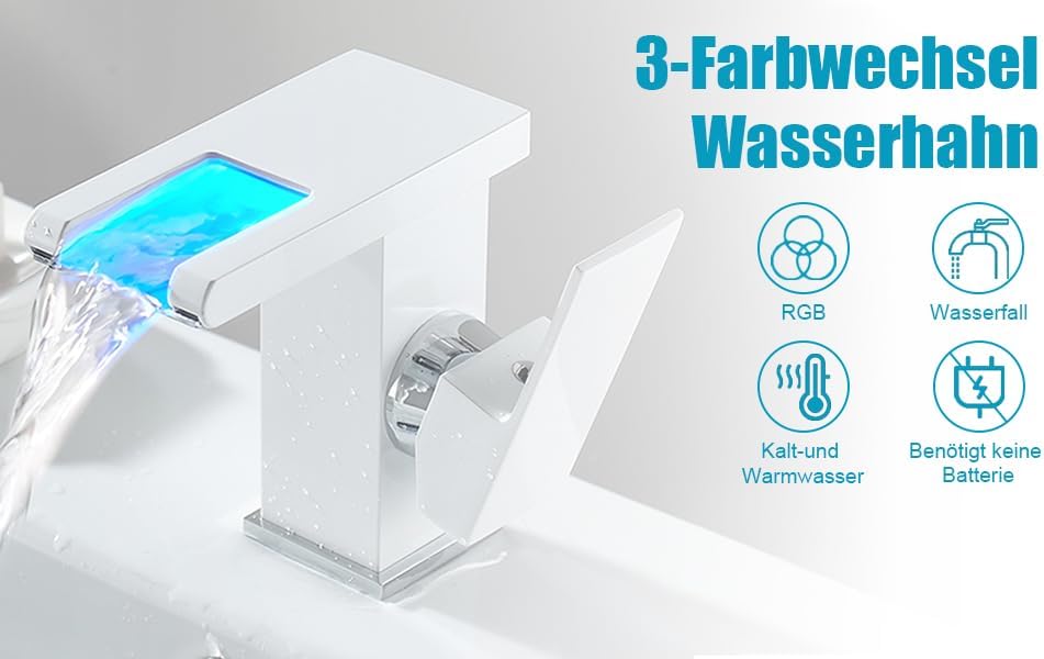 Wasserhahn Bad Waschbecken, Armatur Wasserfall, Kalte Und Heisse Armaturen, Badarmatur Mit 3/8" Heis