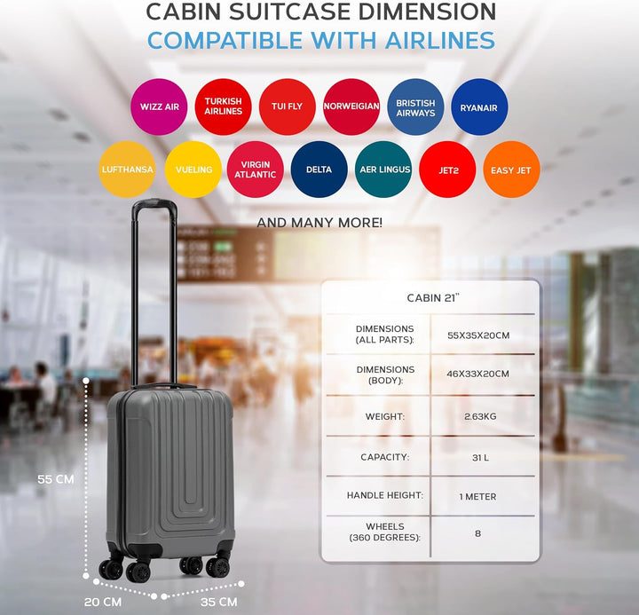 Flight Knight Premium Lightweight Suitcase - TSA-Schloss Mit USB-Anschluss - 8 Spinner-Rader - ABS-H