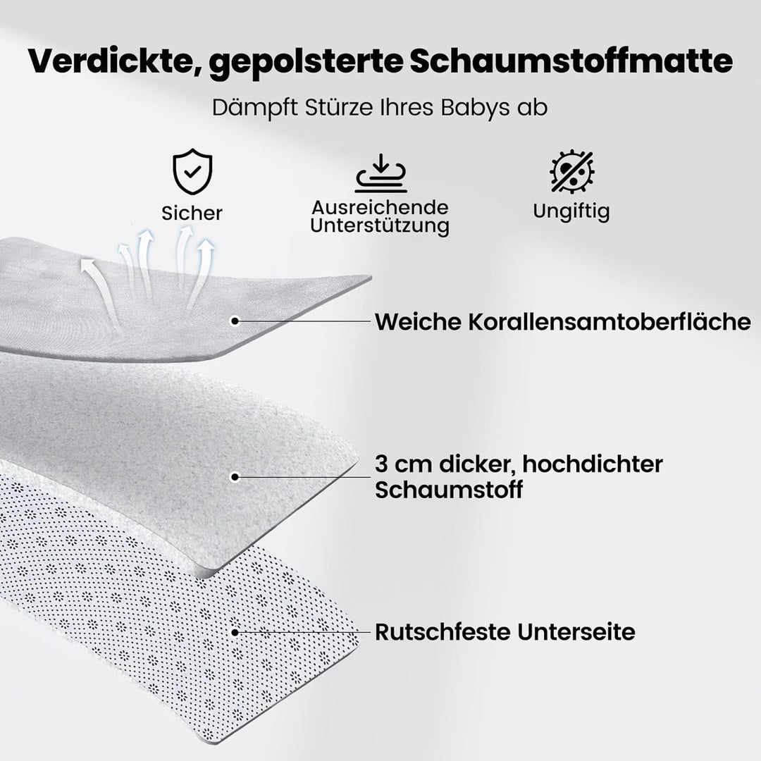 Krabbelmatte Baby 127×127cm, 3cm Dicke Schaumstoff Spielmatte, Ultraweiche Stütze und Plüschiges Gef