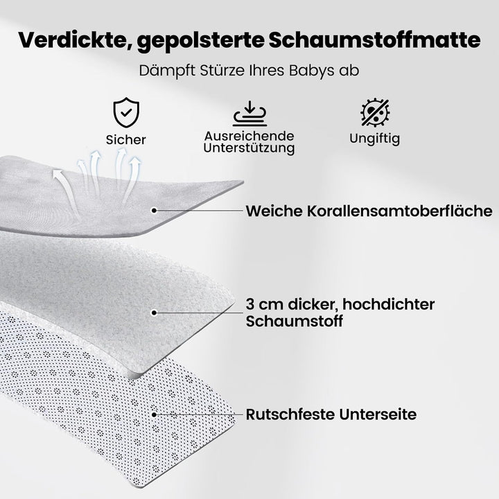 Krabbelmatte Baby 127×127cm, 3cm Dicke Schaumstoff Spielmatte, Ultraweiche Stütze und Plüschiges Gef