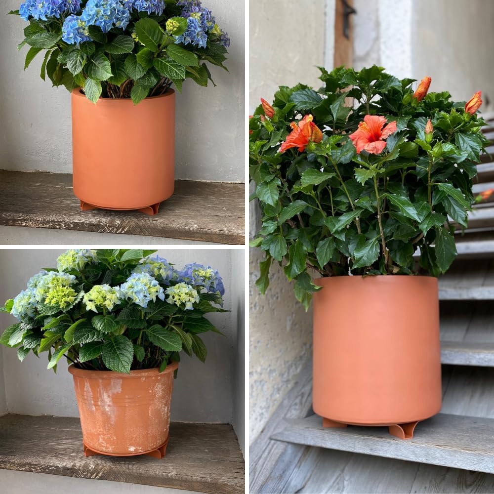 terraced® - 4er Set - Blumentopf Untersetzer - Farbe: Terrakotta - Rund - 16cm Durchmesser – Unterse