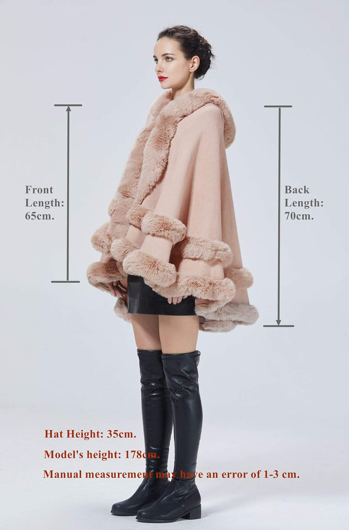 BEAUTELICATE Kunstpelz Umhang Poncho Damen Stola Braut Cape Mit Kapuze Für Winter Hochzeit Abend Par