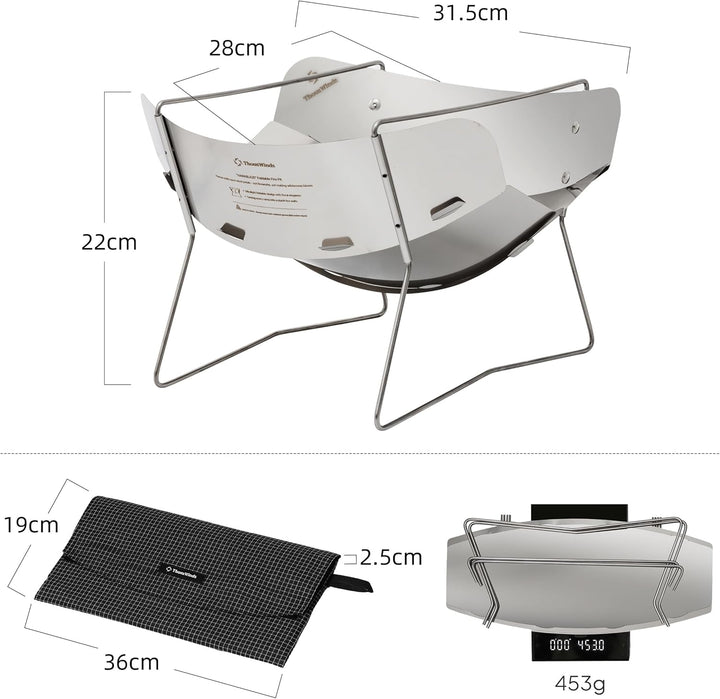 Thous Winds Faltbare Feuerschale Outdoor, mit Grillrost und Aufbewahrungstasche, Ultraleicht, Tragba