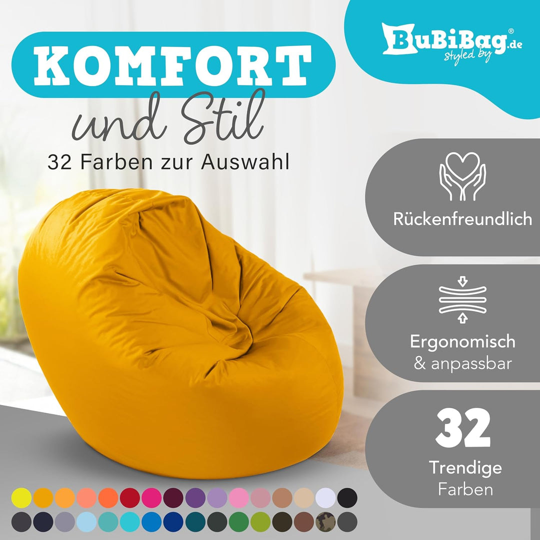 BuBiBag 2in1 Sitzsack L - XXL mit Füllung für Kinder &amp; Erwachsene, Gaming Beanbag &amp; Bodenkissen für
