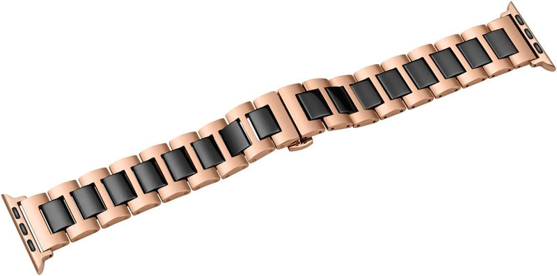 YISIWERA 49mm 45mm 44mm 42mm Armband Kompatibel für Apple Watch Schwarze Keramik Roségold Metall Arm