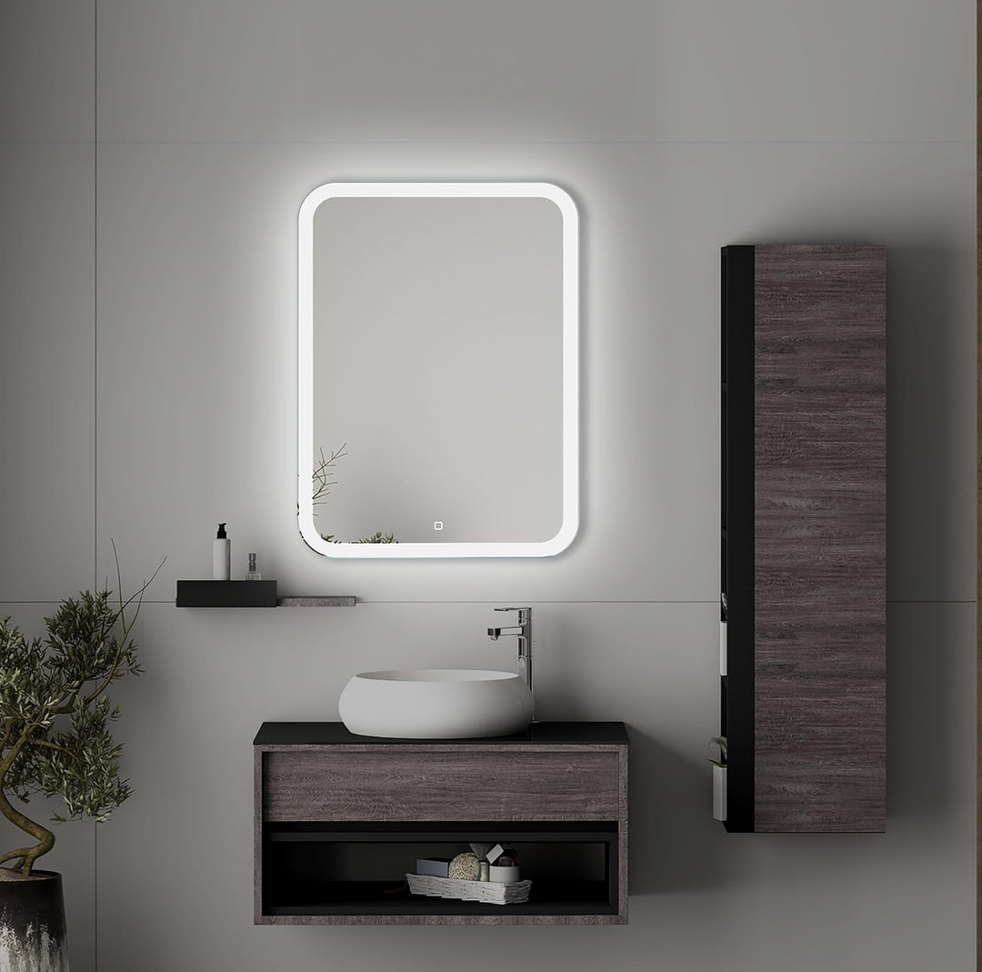 Venti 50x70cm Vertikaler Badezimmerspiegel mit LED Beleuchtung, Beleuchteter Badspiegel mit Touch Sc