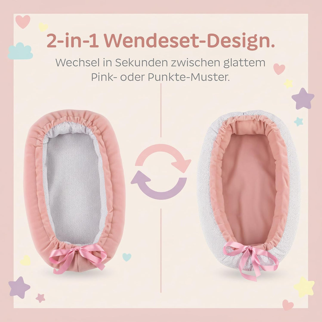 Kinderplay Puppentragetasche 43 cm – weiche Tragetasche für Puppe, wendbar rosa/weiss, Kuschelnest/R