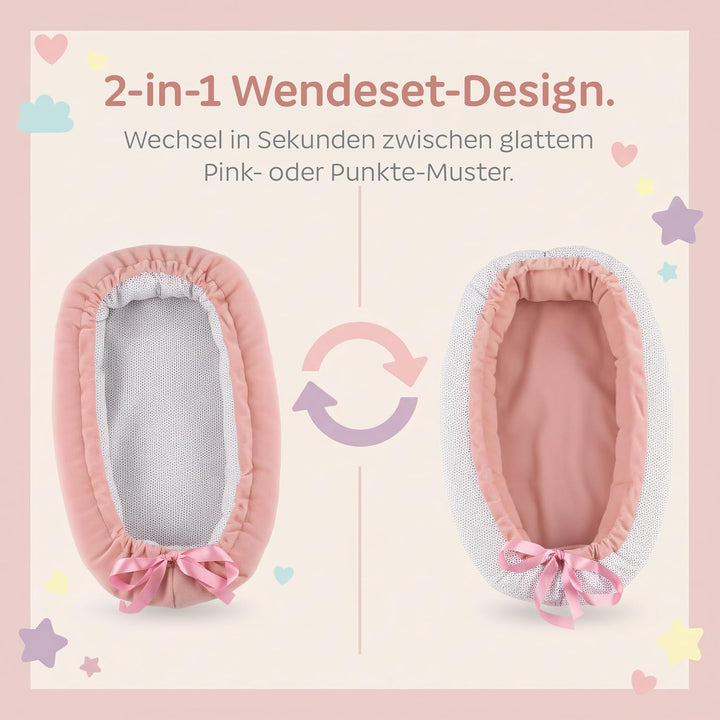 Kinderplay Puppentragetasche 43 cm – weiche Tragetasche für Puppe, wendbar rosa/weiss, Kuschelnest/R