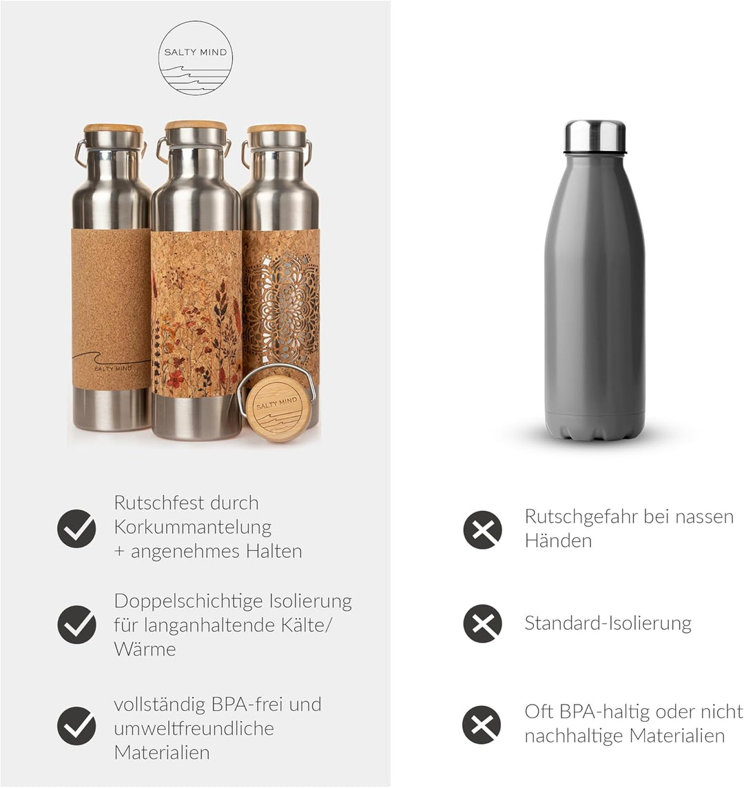 Salty Mind nachhaltige, isolierte Edelstahl Trinkflasche [750ml] - klimaneutral - Thermo Wasserflasc