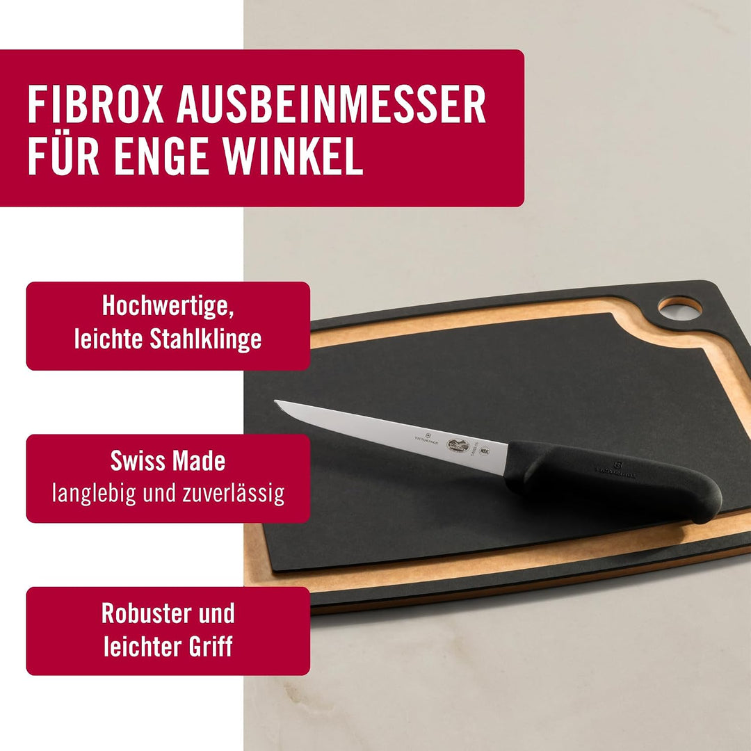 Victorinox Fibrox Ausbeinmesser, Scharfes Küchenmesser für Fleisch und Geflügel, 15 cm, Gerade Kling