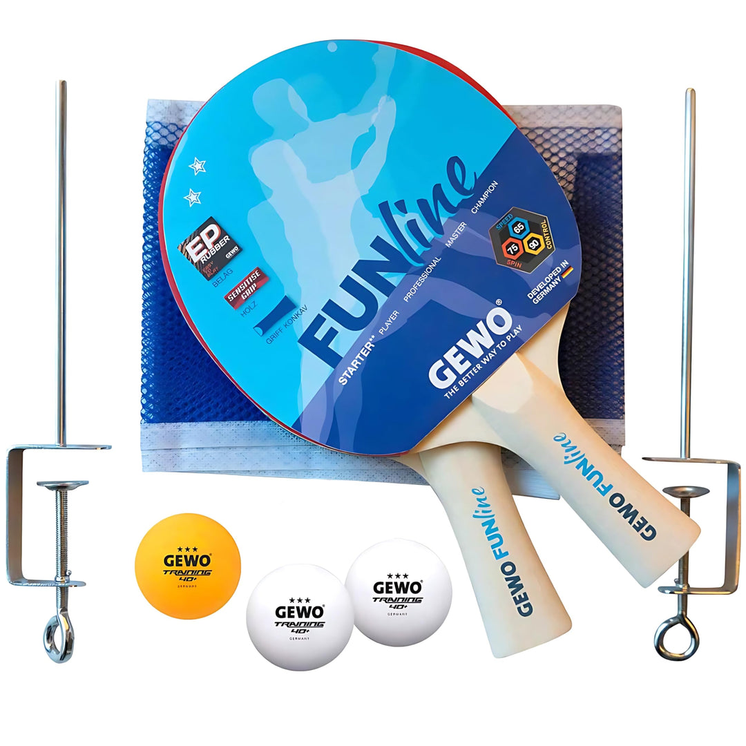GEWO Fun Tischtennisschläger & Sets – Einzel- oder Komplettsets mit 1 – 4 Tischtennis Schläger, Bäll