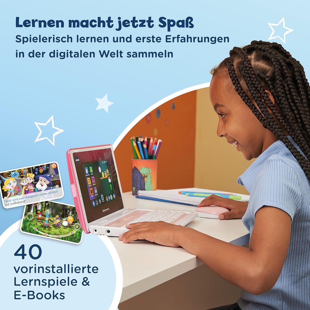VTech Genio Lernlaptop XL pink – Lerncomputer mit grossen 7"-LCD-Bildschirm mit Internetzugang, Text