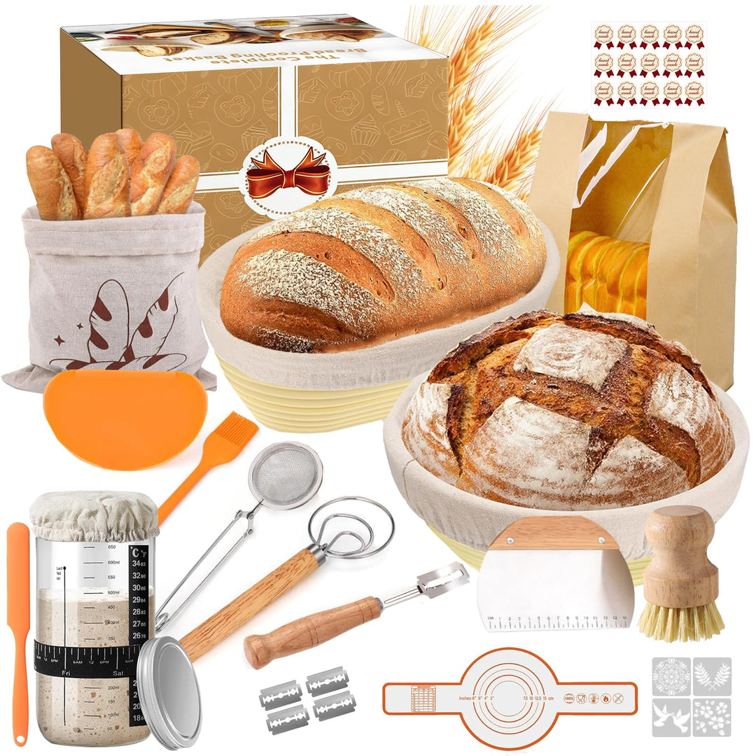 31 Stück Gärkörbchen für Sauerteig Starter Set,Gärkorb aus Silikon Brotlahme, kompletter Brotgärkorb