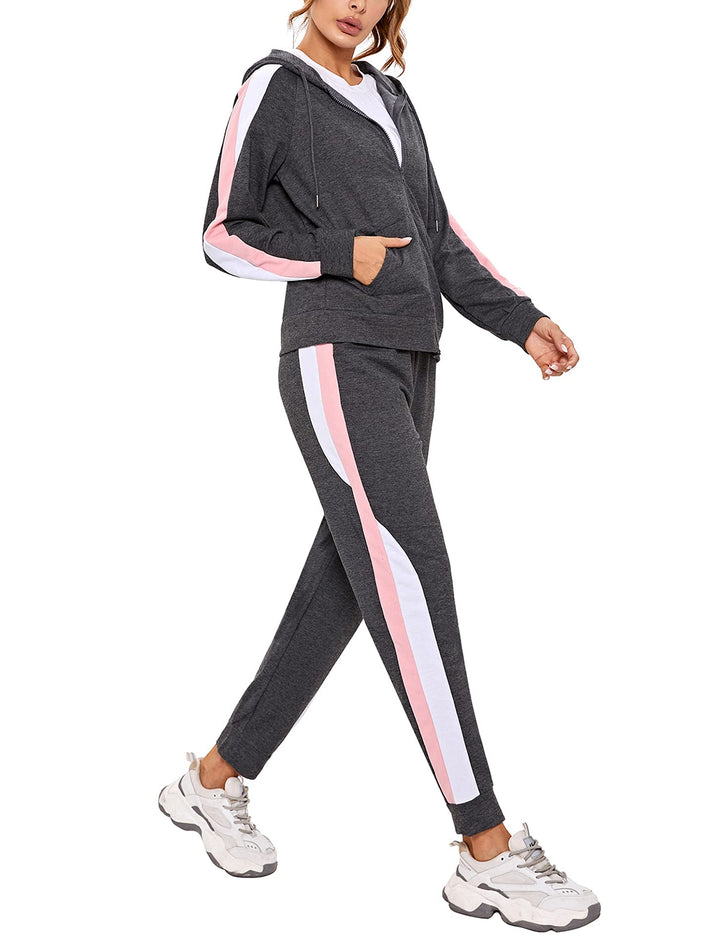 Litherday Jogginganzug Damen Lang Freizeitanzug Baumwolle Trainingsanzug Frauen Streifen Sportanzug