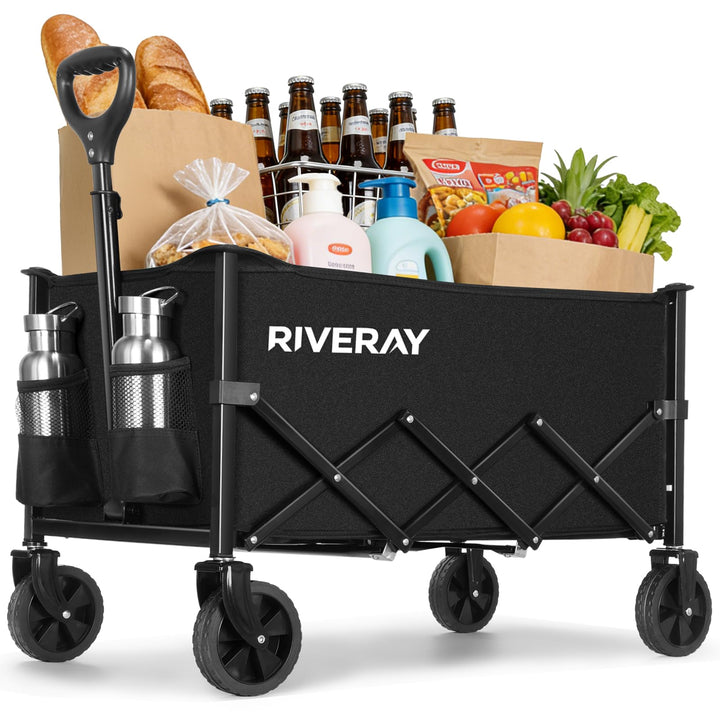 Bollerwagen Faltbar 120L 120KG, Klappbarer Bollerwagen mit Abnehmbarer Stofftasche Verstellbarem Gri
