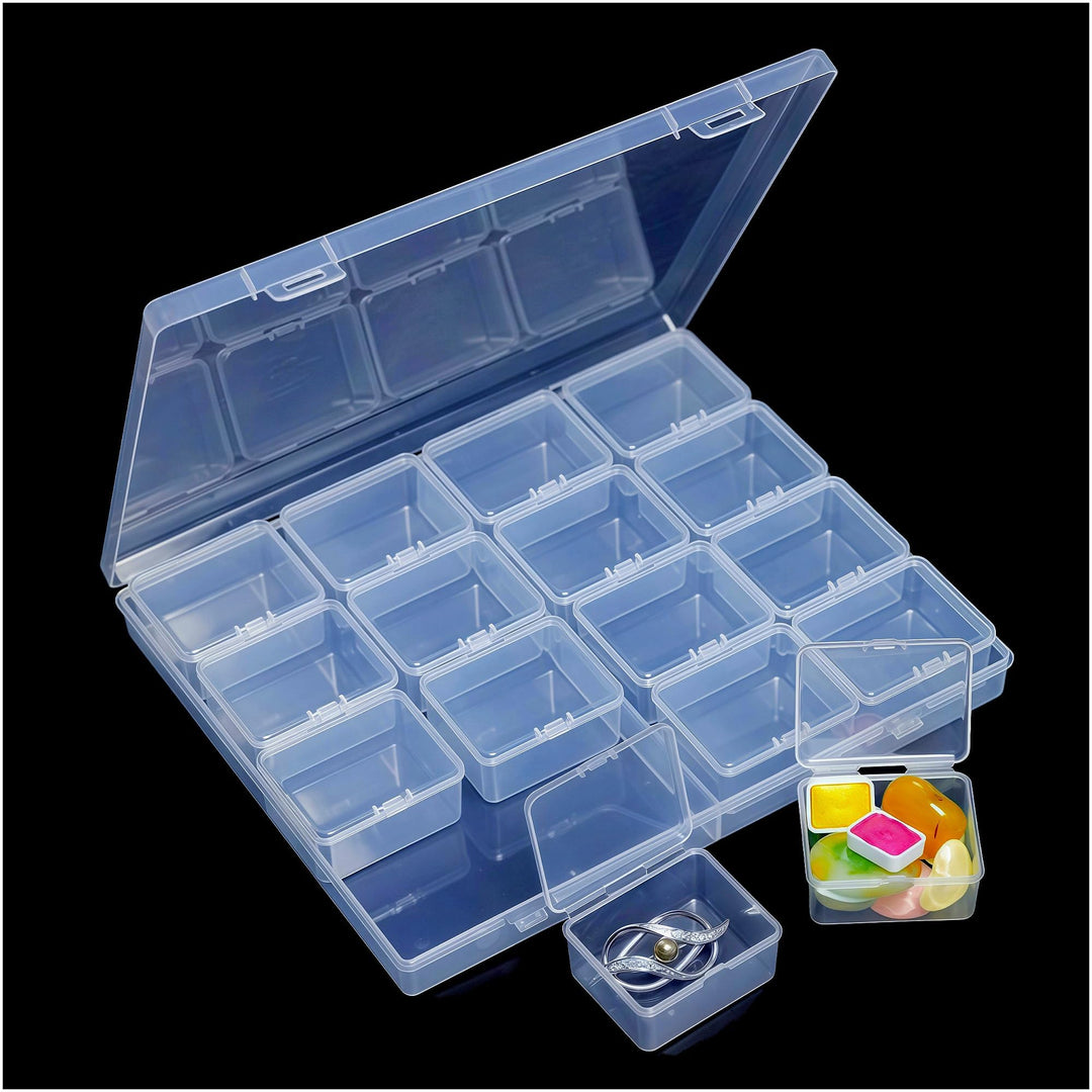 LJY 17 Stück Aufbewahrungsbox Plastikbox mit Deckel (1 Gross + 16 Klein) – Transparente Sortierbox f
