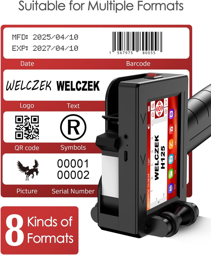 H125 Tragbarer Handdrucker - Hand Tintenstrahldrucker von Texten/Logos/QR-Codes/Strichcodes/Datum/Se